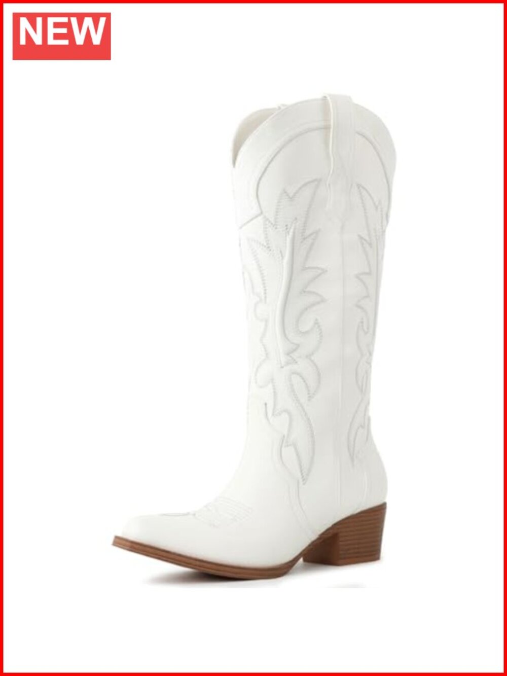 Faux Leather Knee High Cowboy Boots Chunky Heel Pointed Toe Western Boots